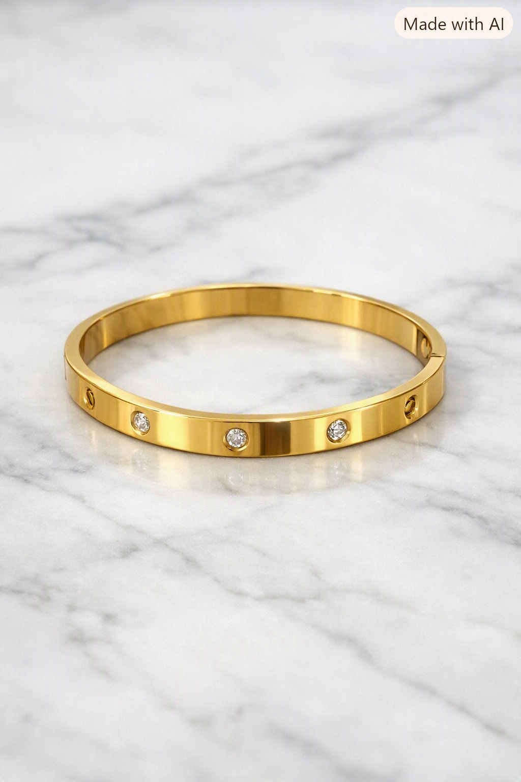 Stone Set Gold Hinged Bangle