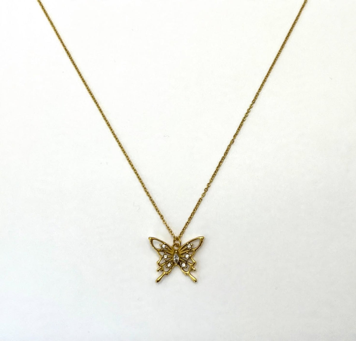 Butterfly Stone Pendant & Gold Necklace
