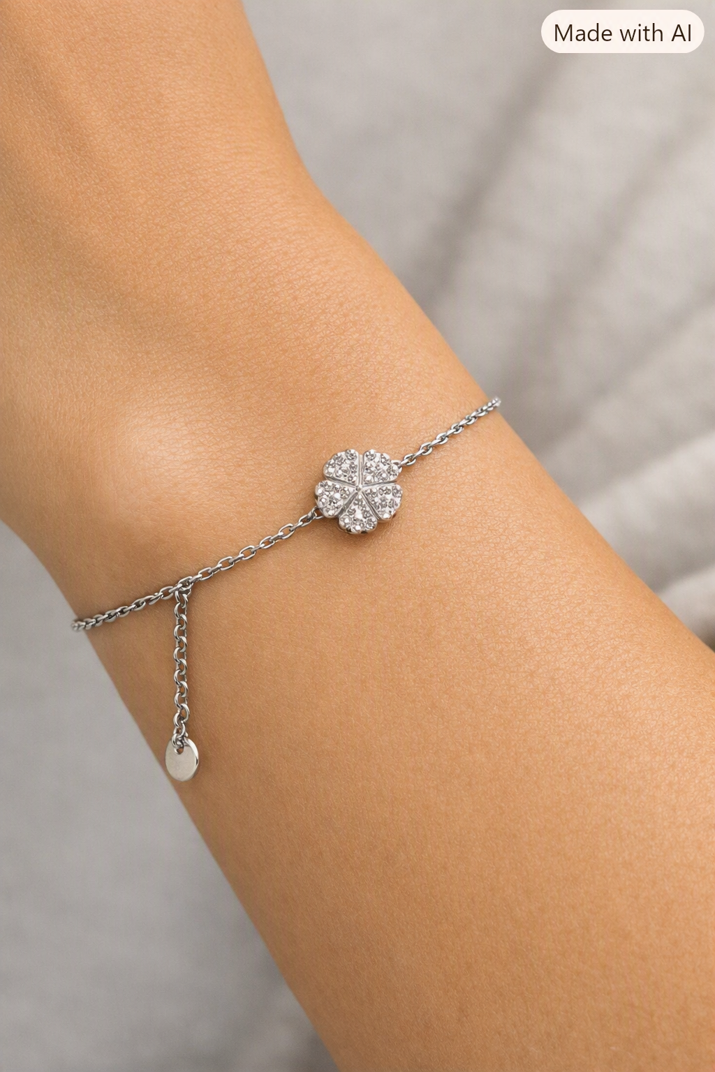 Flower Pave Silver Bracelet