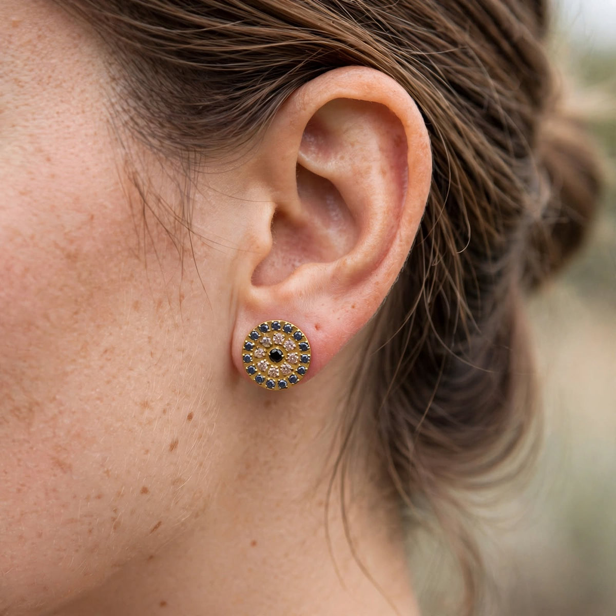 Evil Eye Gold Stud Earrings