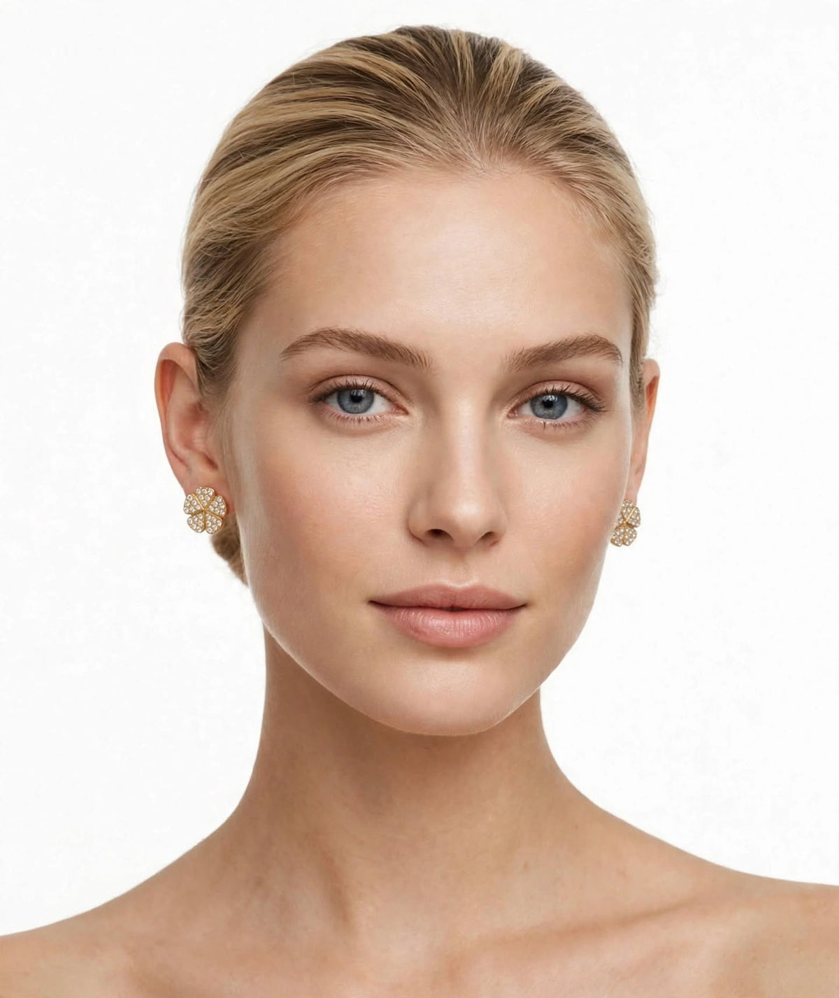 Flower Gold Pave Stud Earrings