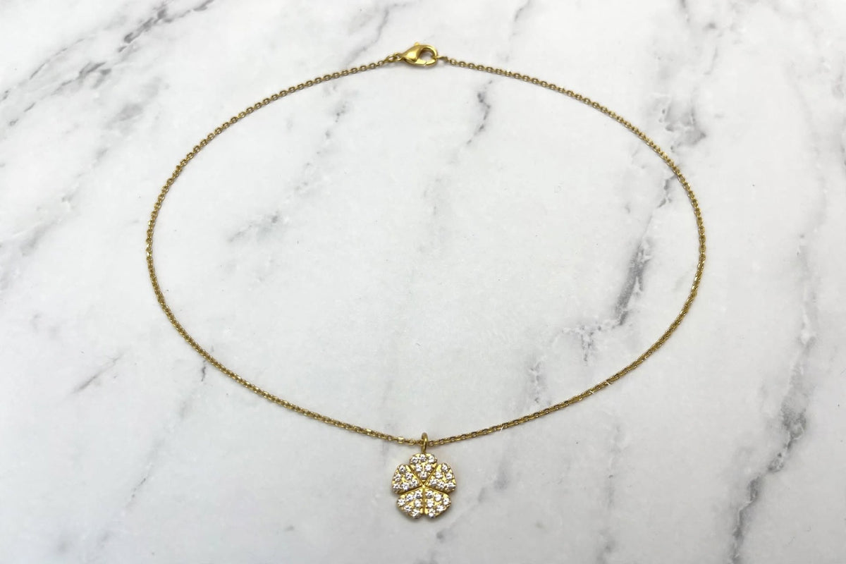 Flower Pave Pendant & Gold Necklace
