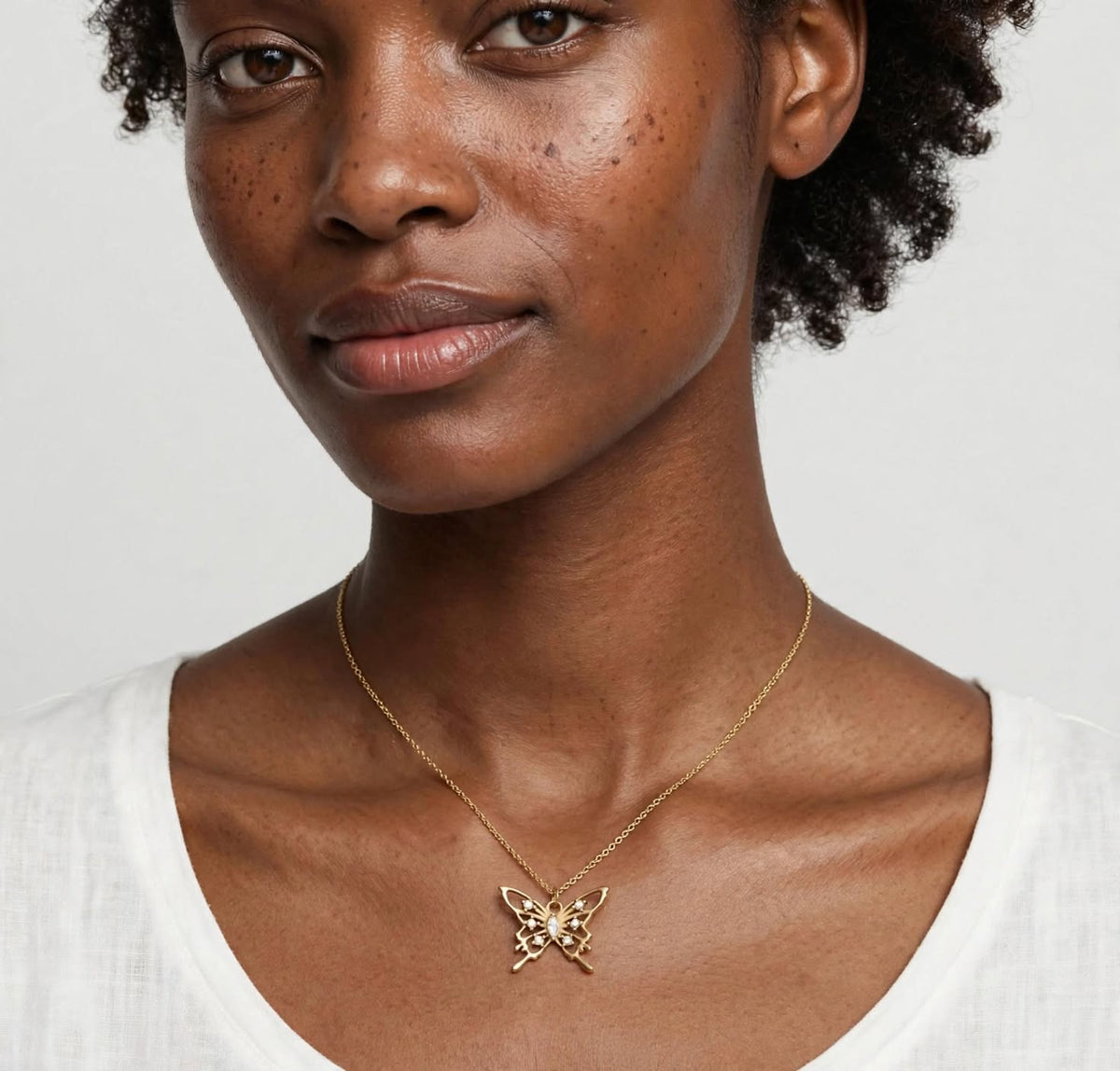 Butterfly Stone Pendant & Gold Necklace