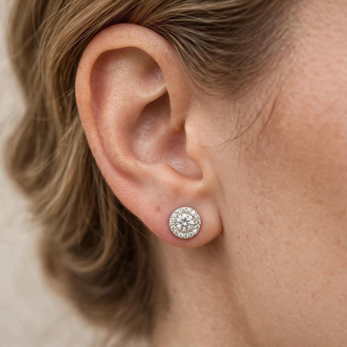 Pavo Halo Silver Studs Earrings