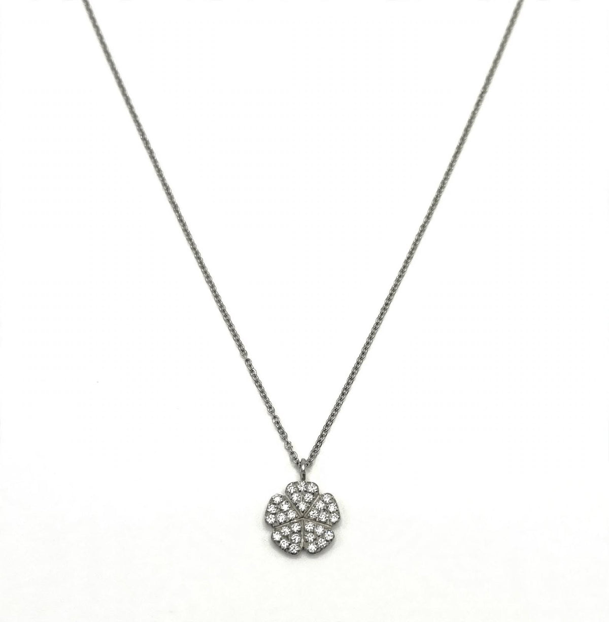 Flower Pave Pendant & Silver Necklace
