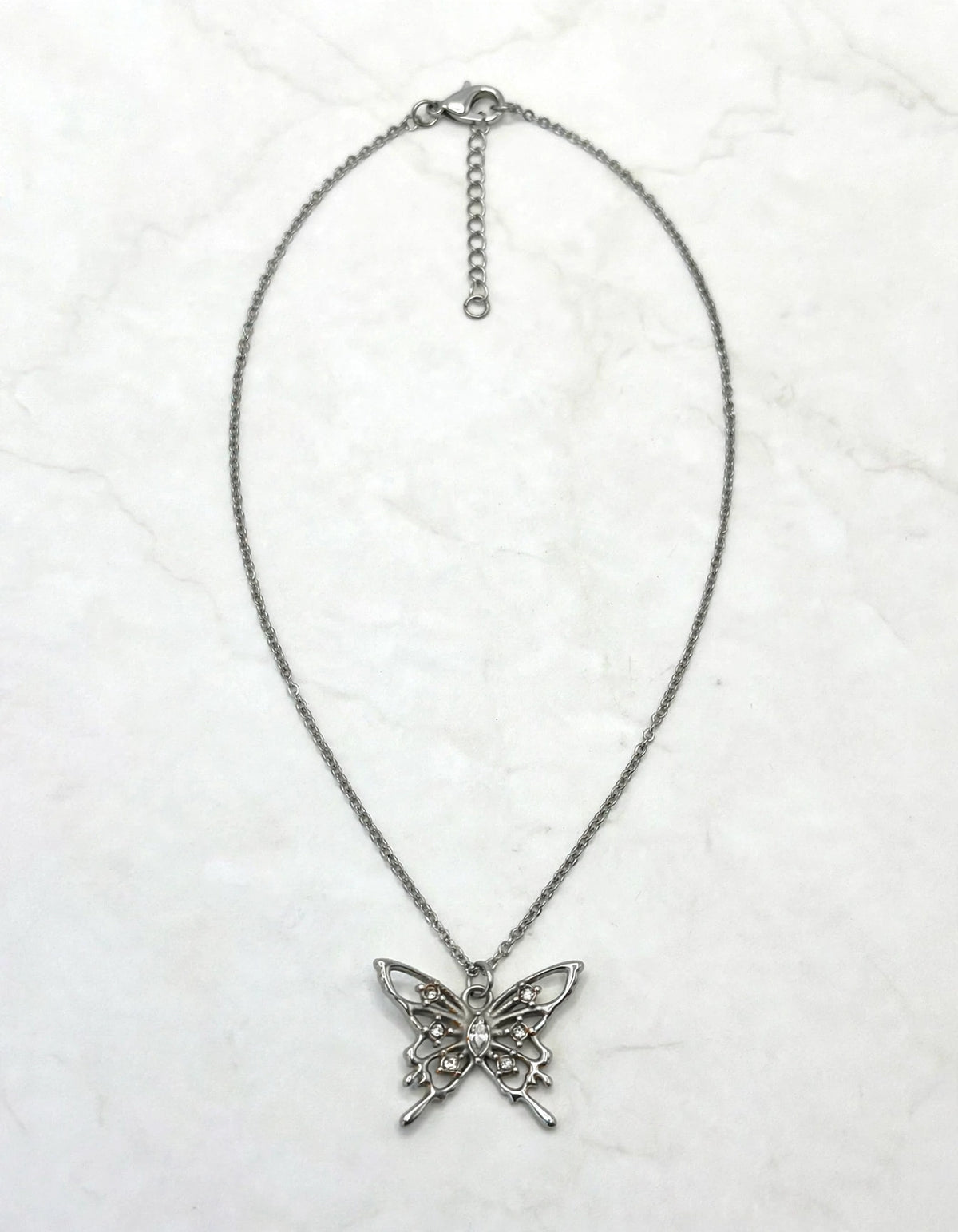 Butterfly Stone Pendant & Silver Necklace