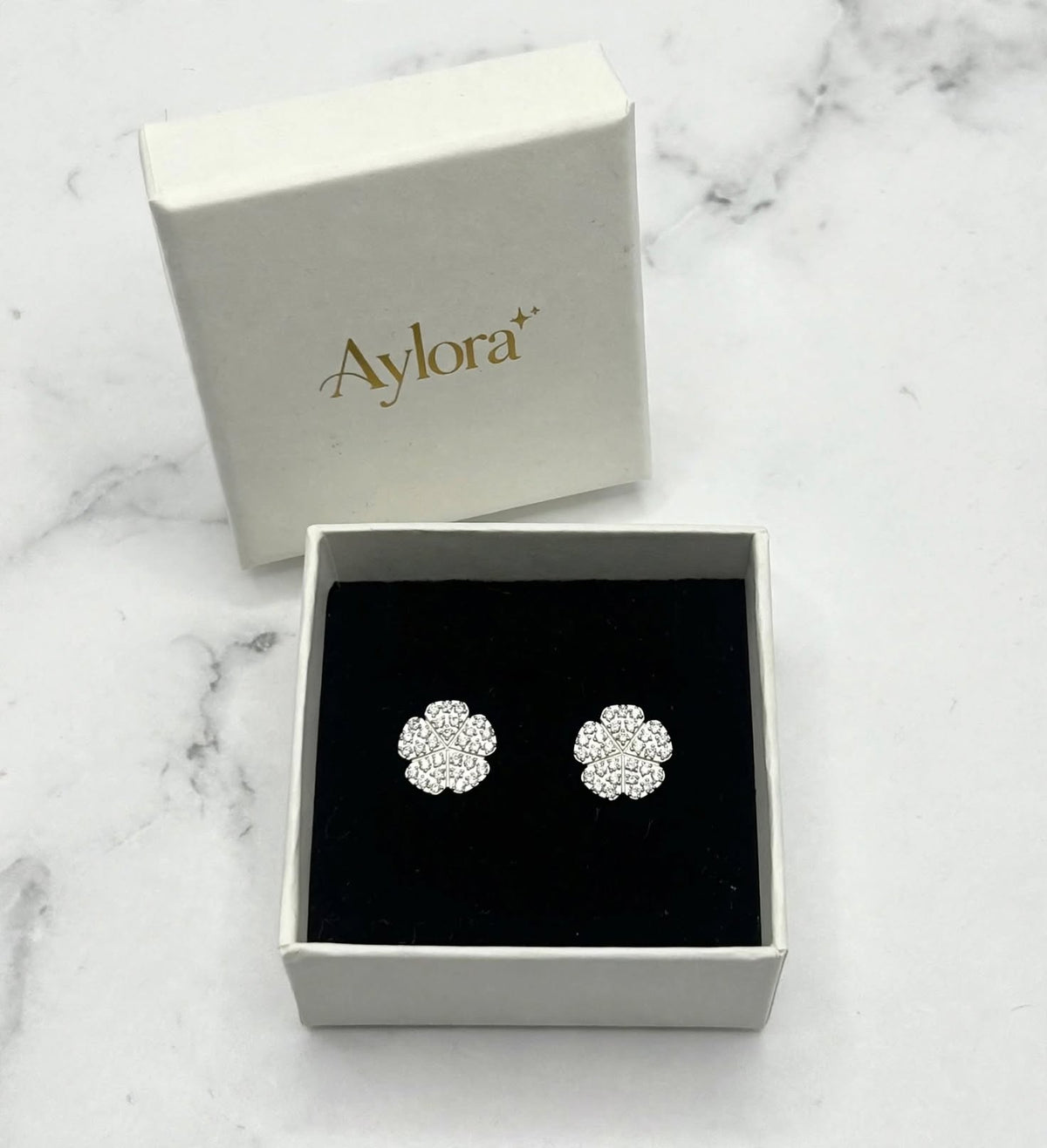 Flower Silver Pave Stud Earrings