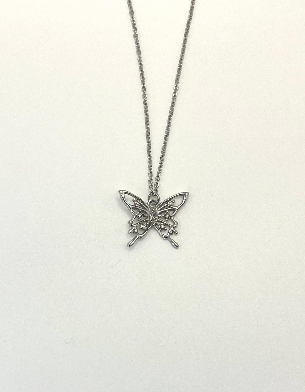 Butterfly Stone Pendant & Silver Necklace