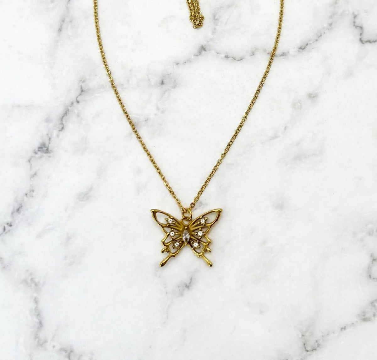 Butterfly Stone Pendant & Gold Necklace