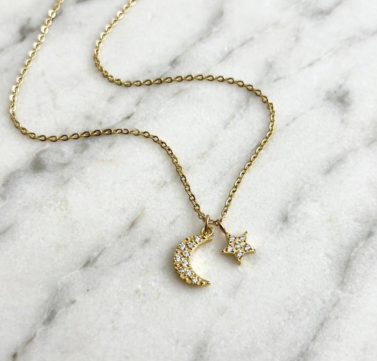 Moon and Star Pendant & Gold Necklace