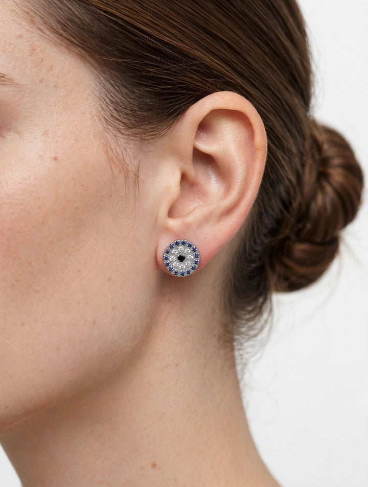 Evil Eye Silver Stud Earrings