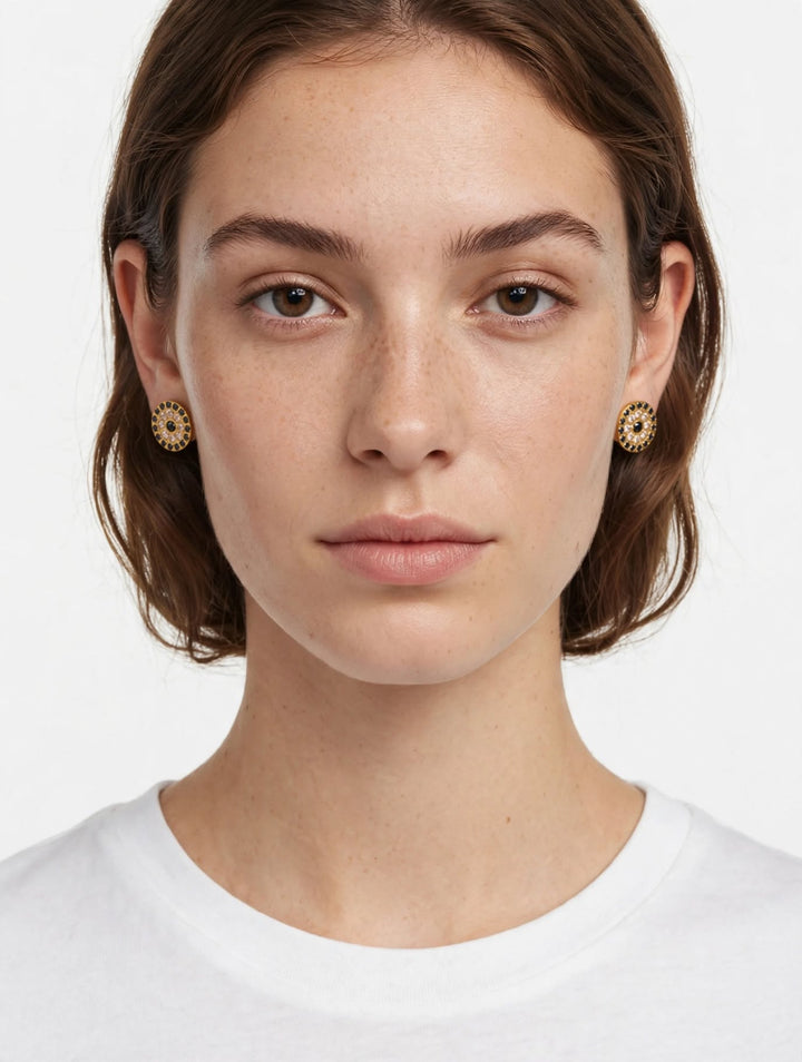 Evil Eye Gold Stud Earrings