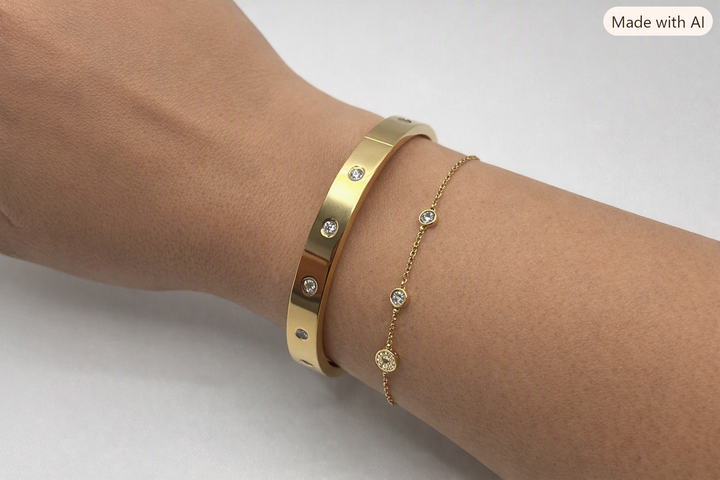 Stone Set Gold Hinged Bangle