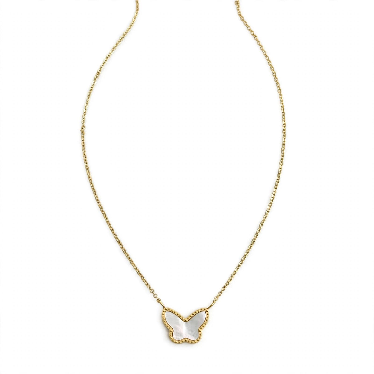 Butterfly Mother of Pearl Pendant & Gold Necklace