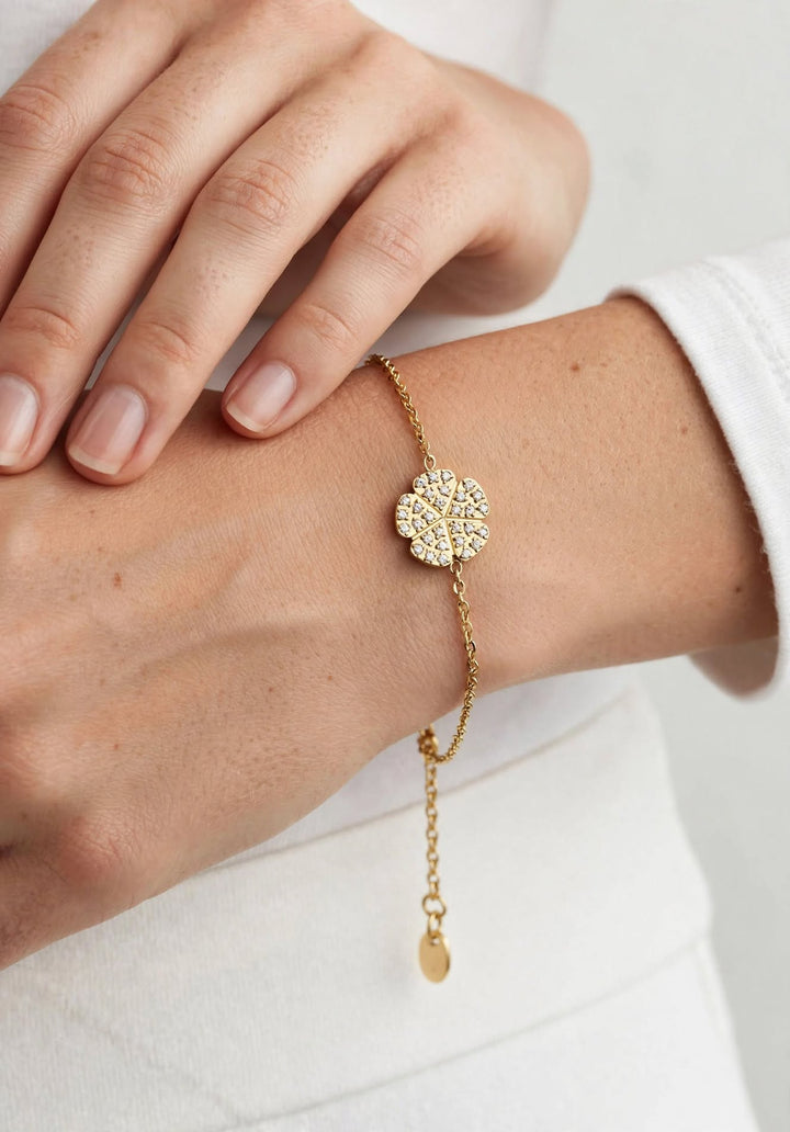 Flower Pave Gold Bracelet