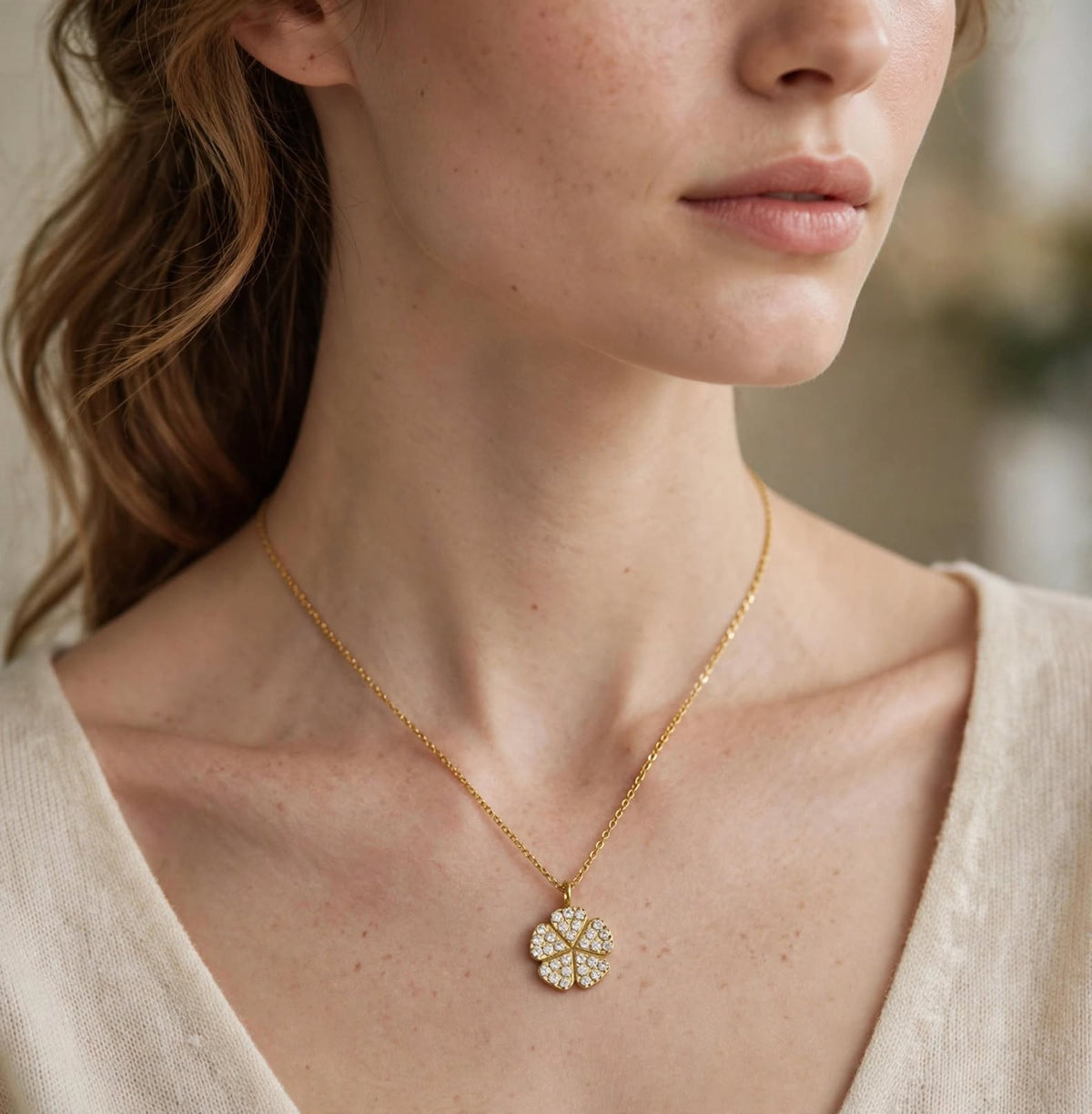 Flower Pave Pendant & Gold Necklace