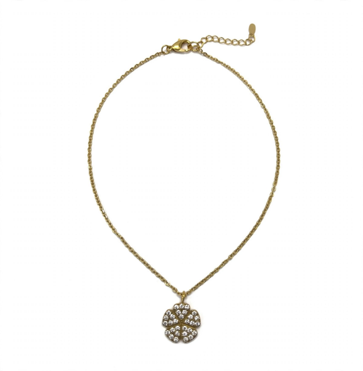 Flower Pave Pendant & Gold Necklace