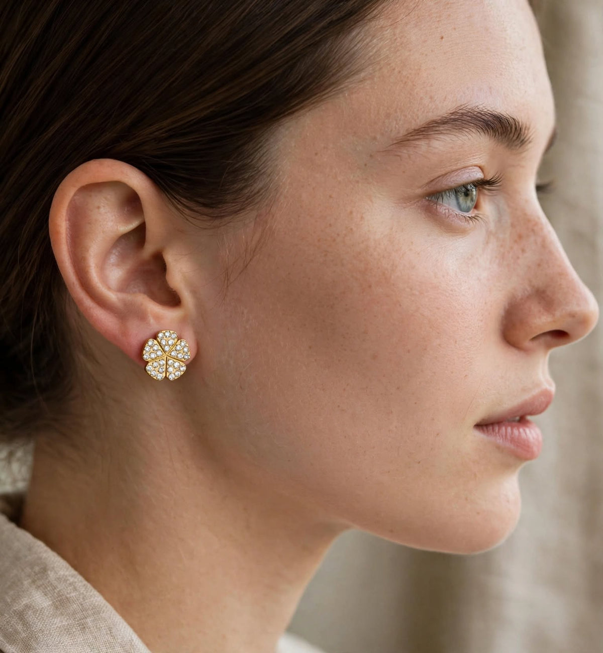 Flower Gold Pave Stud Earrings
