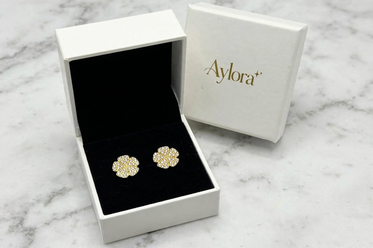 Flower Gold Pave Stud Earrings