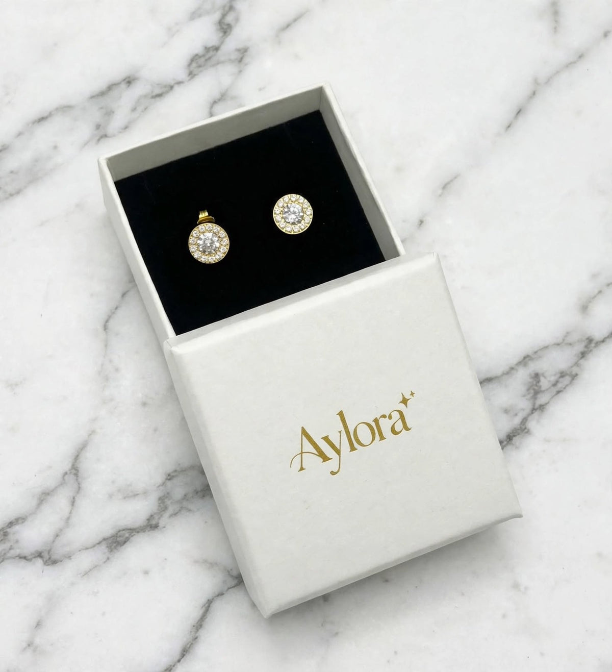 Pavo Halo Gold Studs Earrings