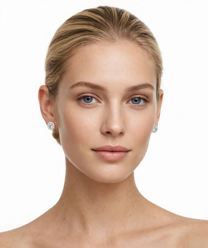 Pavo Halo Silver Studs Earrings