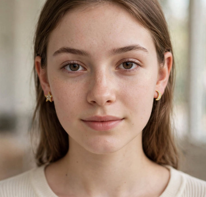 Mini Star/Moon Gold  Stud Earrings