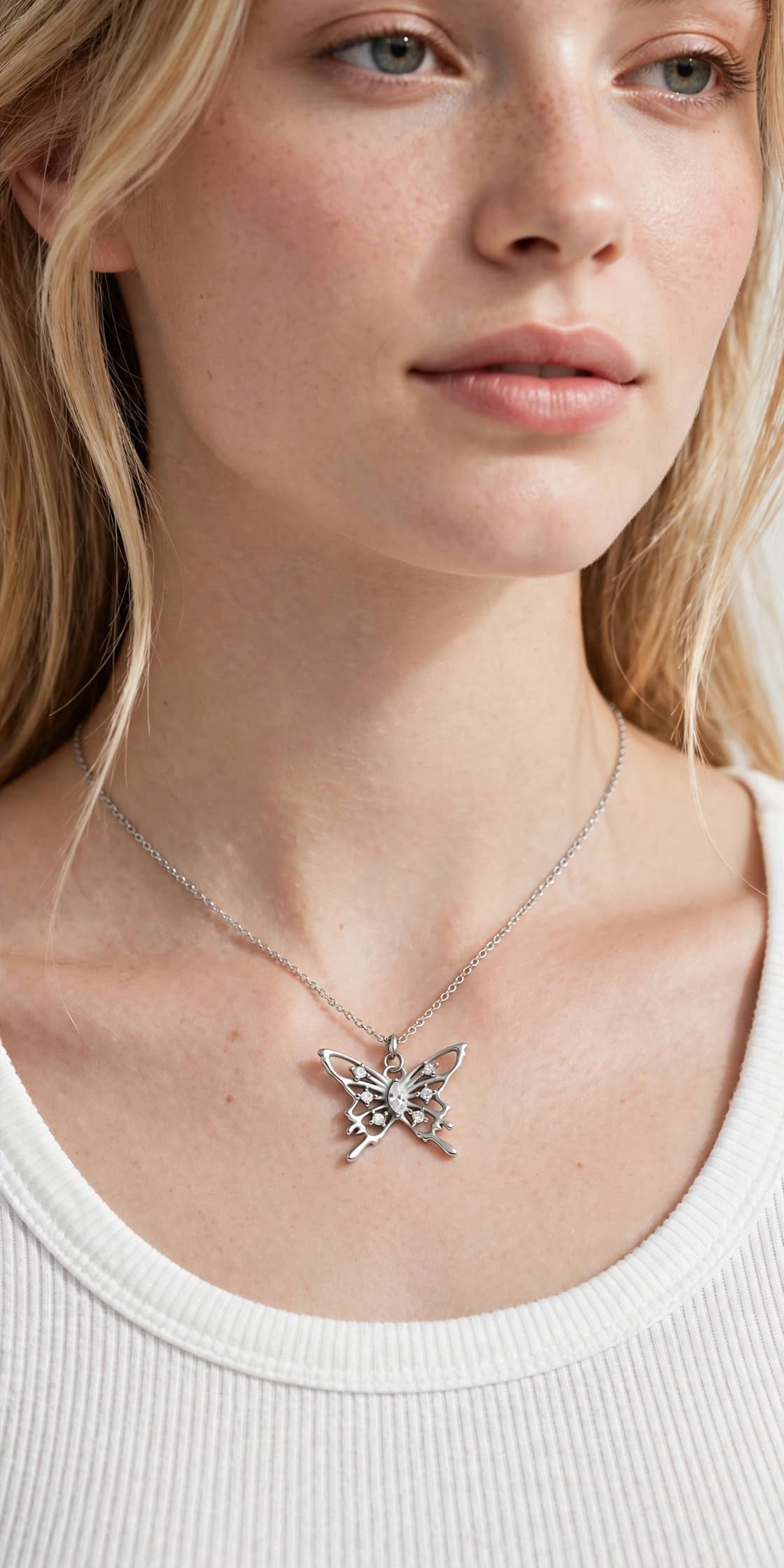 Butterfly Stone Pendant & Silver Necklace