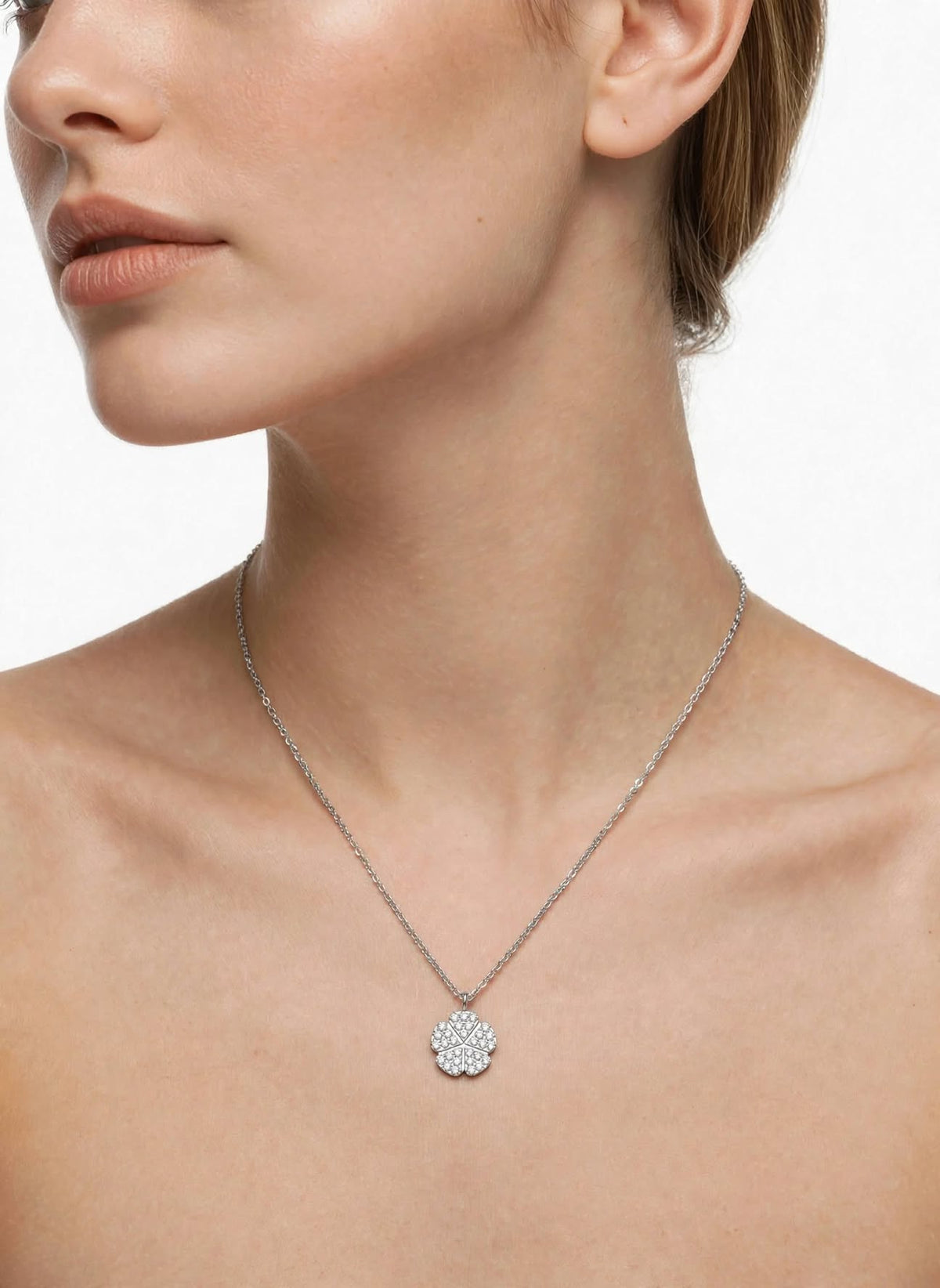 Flower Pave Pendant & Silver Necklace