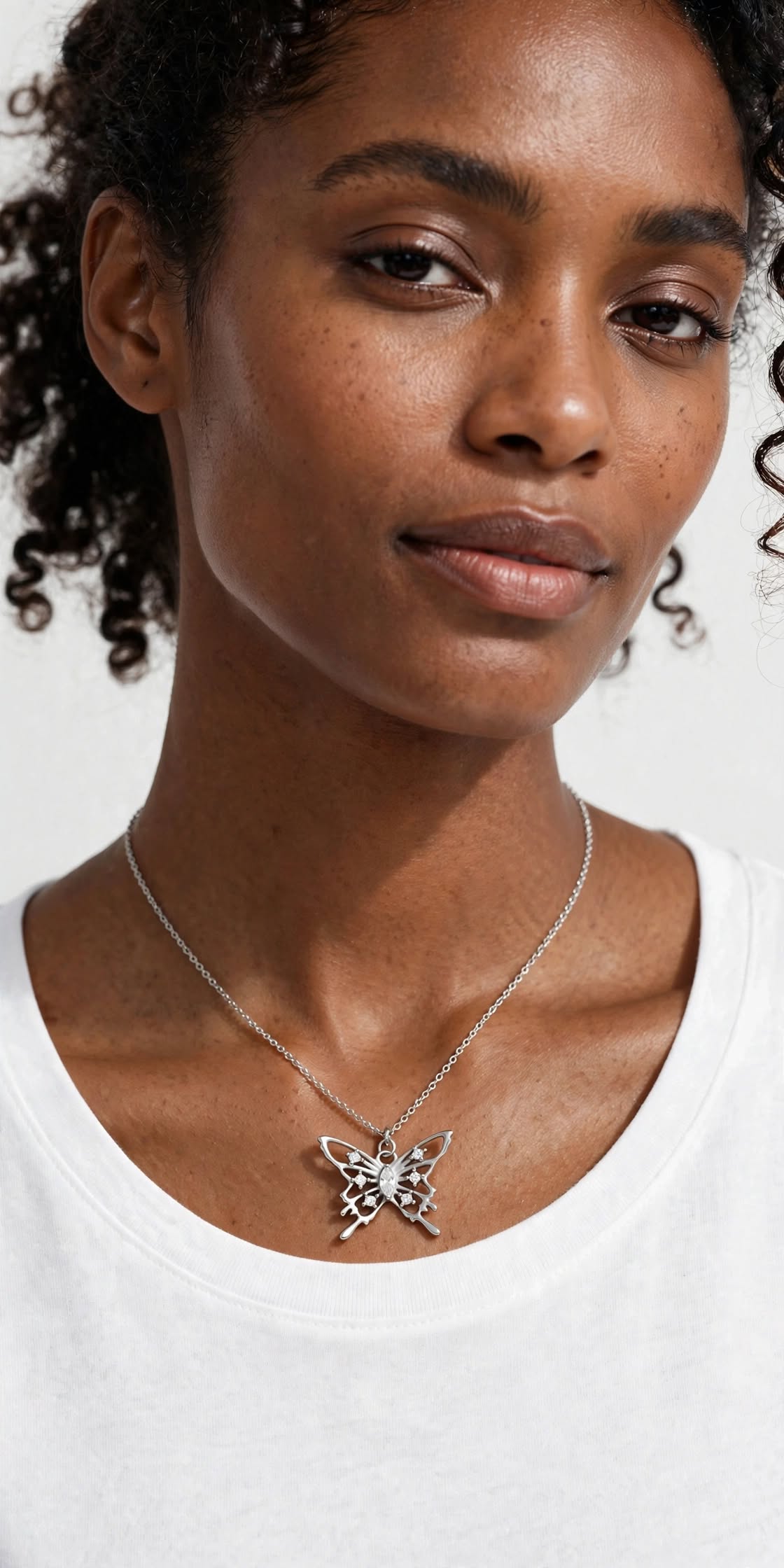Butterfly Stone Pendant & Silver Necklace