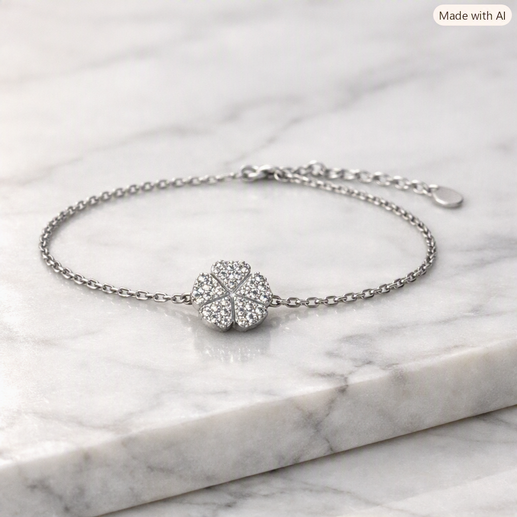 Flower Pave Silver Bracelet