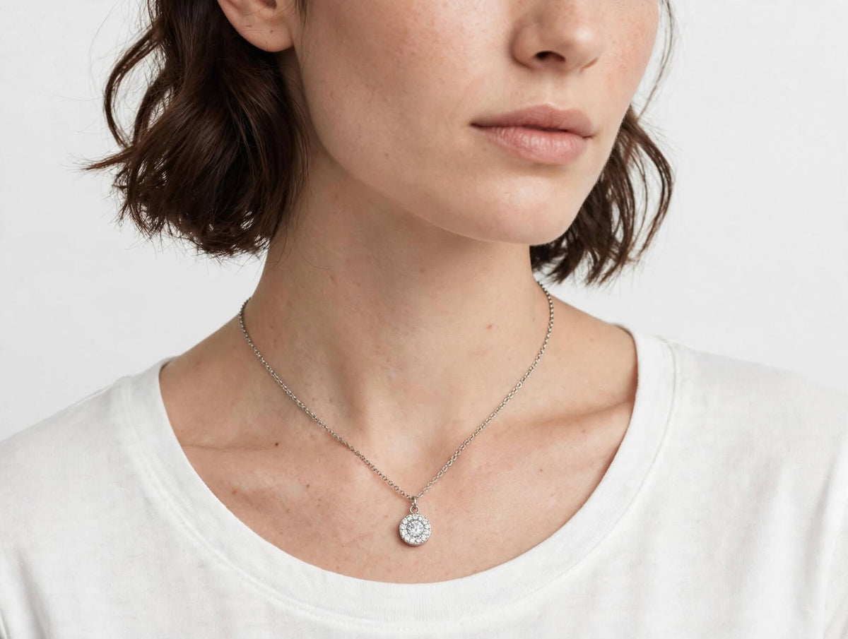 Pavo Halo Pendant & Silver Necklace